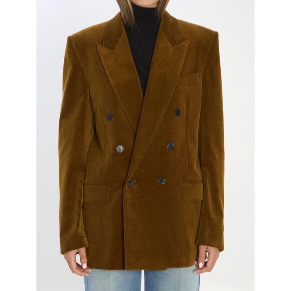 SAINT LAURENT Jackets & Blazers - SAINT LAURENT Double-Breasted Corduroy Blazer Women BROWN Coats & Jackets
